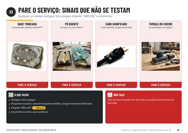 Página 23: sinais em que é preciso parar o serviço na lixadeira orbital